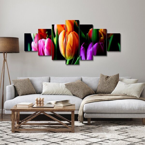 Obraz tulipánů na černém pozadí (210x100 cm)