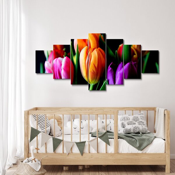 Obraz tulipánů na černém pozadí (210x100 cm)