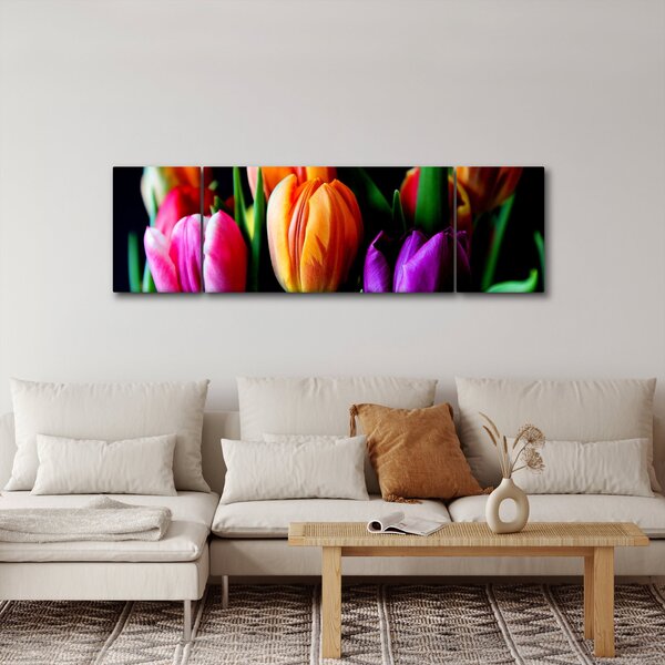 Obraz tulipánů na černém pozadí (170x50 cm)