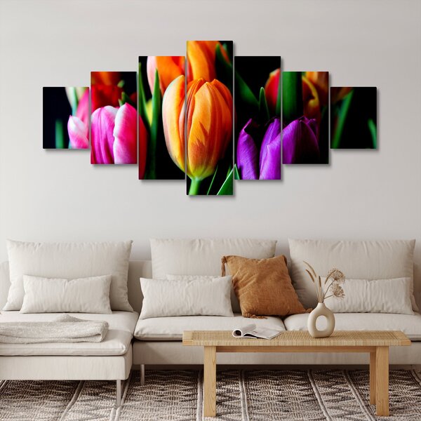 Obraz tulipánů na černém pozadí (210x100 cm)