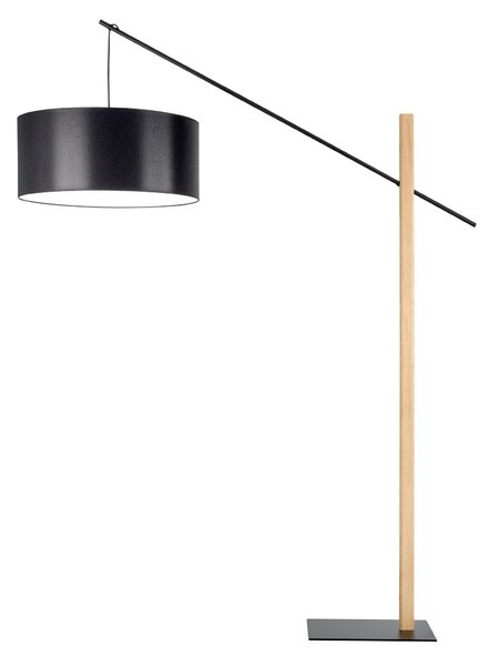 BRITOP Stojací lampa CECILE, 1xE27, v. 160 cm Barva stínidla: Černá látka, Barva podstavy: Bukové dřevo