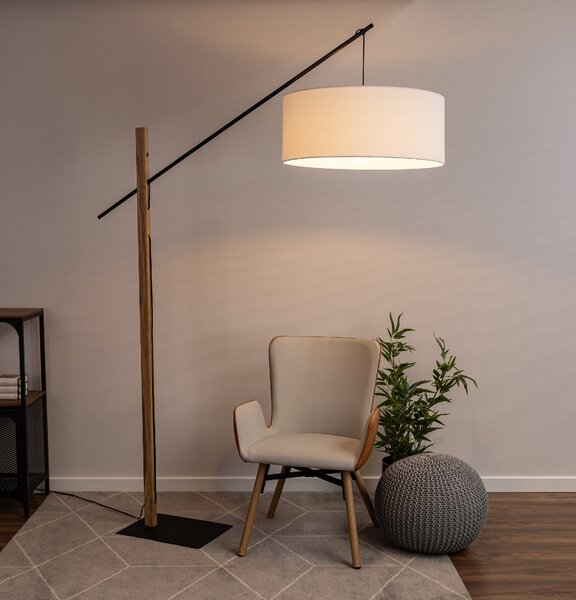 BRITOP Stojací lampa CECILE, 1xE27, v. 160 cm Barva stínidla: Černá látka, Barva podstavy: Bukové dřevo