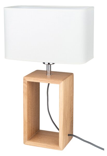 BRITOP Stolní lampa CADRE, 1xE27, v. 48 cm Barva stínidla: Bílá látka, Barva podstavy: Bukové dřevo