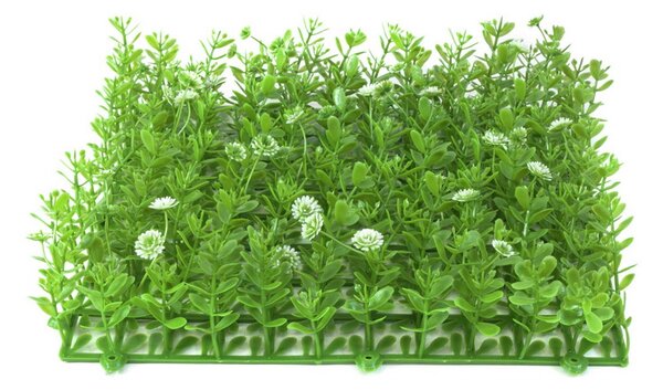 Umělý trávník zelený bílé květy 25x25cm