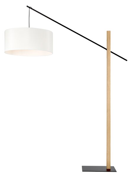 BRITOP Stojací lampa CECILE, 1xE27, v. 160 cm Barva stínidla: Černá látka, Barva podstavy: Bukové dřevo