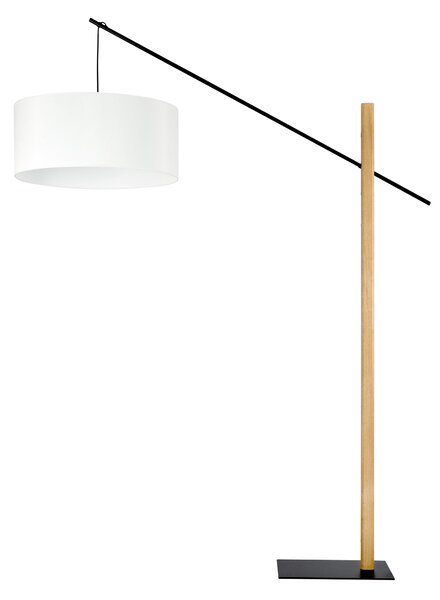 BRITOP Stojací lampa CECILE, 1xE27, v. 160 cm Barva stínidla: Černá látka, Barva podstavy: Bukové dřevo