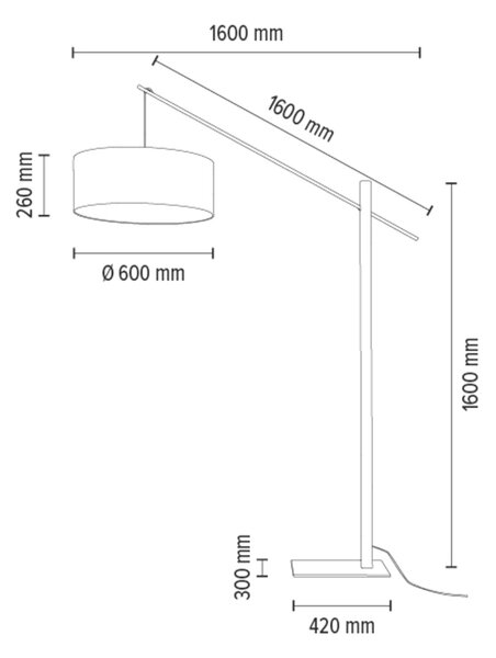 BRITOP Stojací lampa CECILE, 1xE27, v. 160 cm Barva stínidla: Černá látka, Barva podstavy: Bukové dřevo
