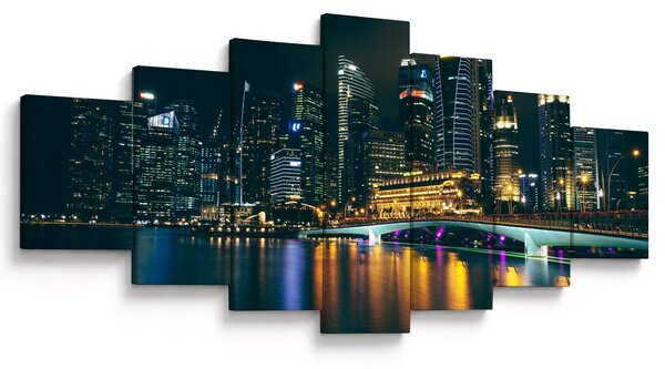 Obraz nočního Singapuru (210x100 cm)