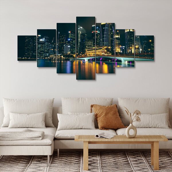 Obraz nočního Singapuru (210x100 cm)