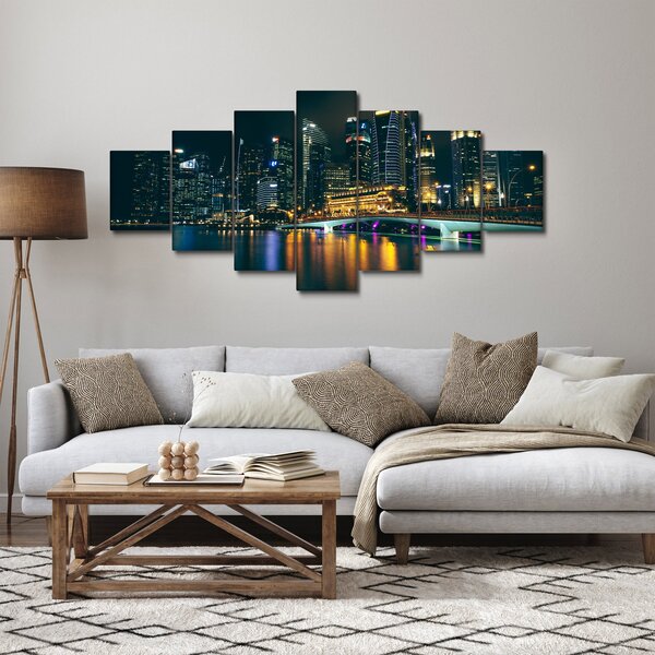 Obraz nočního Singapuru (210x100 cm)