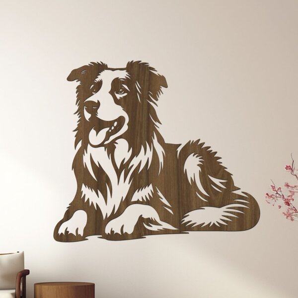 Dřevěná dekorace psa BORDER COLLIE | Rozměry (cm): 40x34 | Zvolte barvu dekoru: Antracitová
