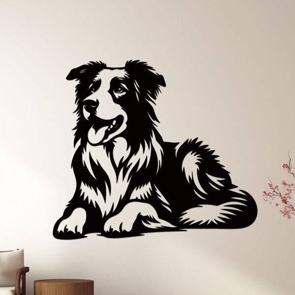 Dřevěná dekorace psa BORDER COLLIE | Rozměry (cm): 40x34 | Zvolte barvu dekoru: Antracitová