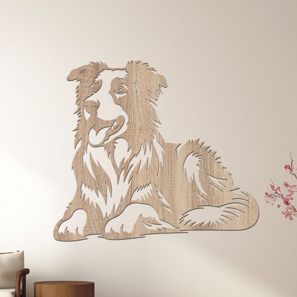 Dřevěná dekorace psa BORDER COLLIE | Rozměry (cm): 40x34 | Zvolte barvu dekoru: Antracitová