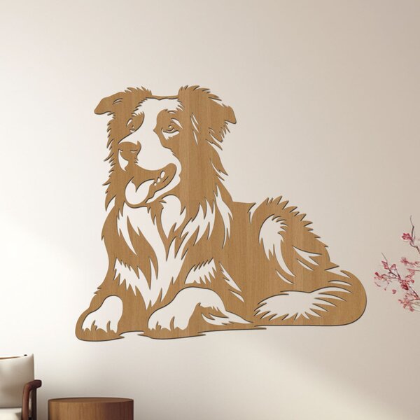 Dřevěná dekorace psa BORDER COLLIE | Rozměry (cm): 40x34 | Zvolte barvu dekoru: Antracitová