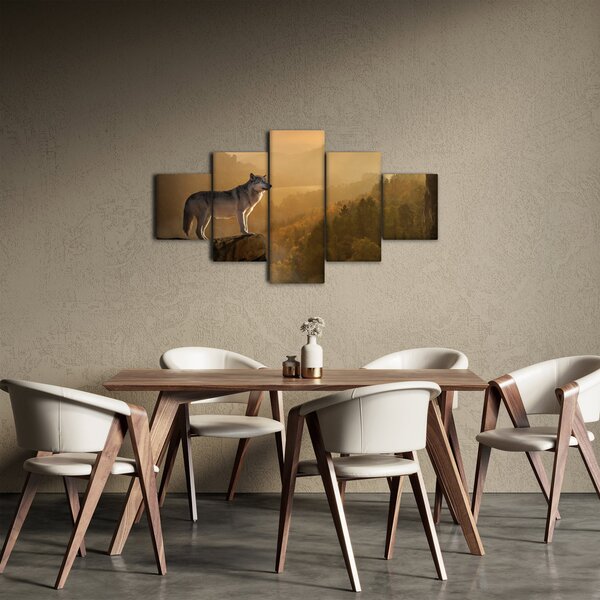 Obraz vlka na skále (125x70 cm)