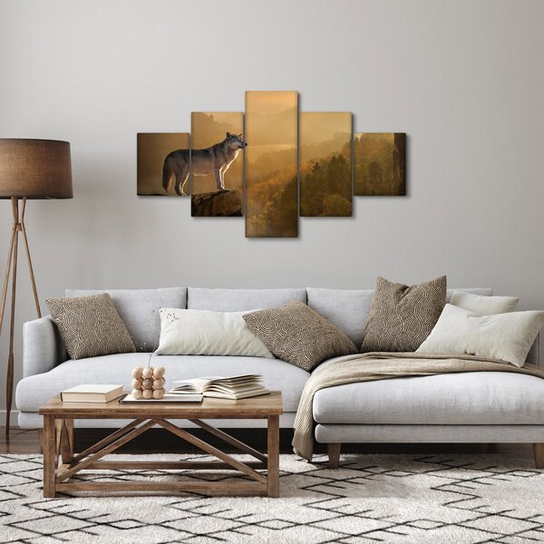 Obraz vlka na skále (125x70 cm)