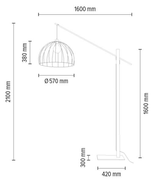 BRITOP Stojací lampa MANDARINE, 1xE27, v. 210 cm Barva podstavy: Dubové dřevo