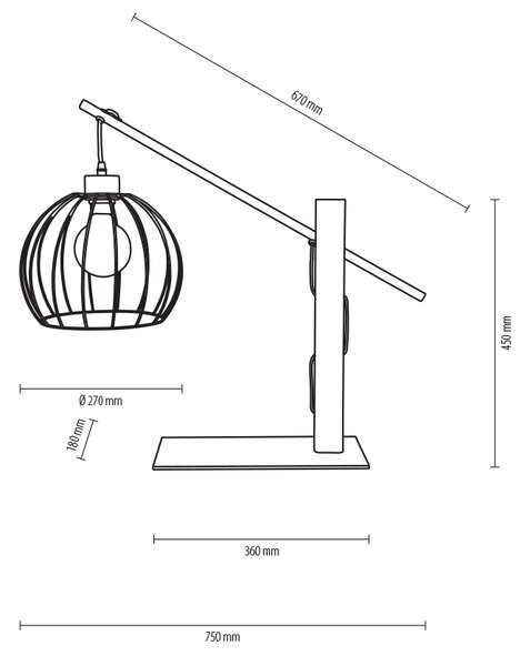 BRITOP Stolní lampa MANDARINE, 1xE27, v. 67 cm Barva podstavy: Bukové dřevo