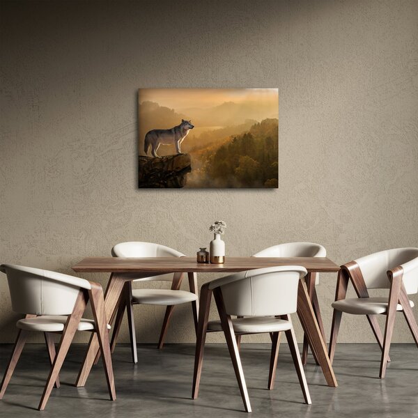 Obraz vlka na skále (70x50 cm)