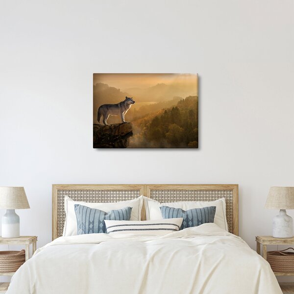 Obraz vlka na skále (70x50 cm)