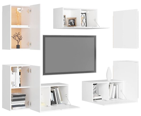 7dílný set TV skříněk bílý kompozitní dřevo 3078672