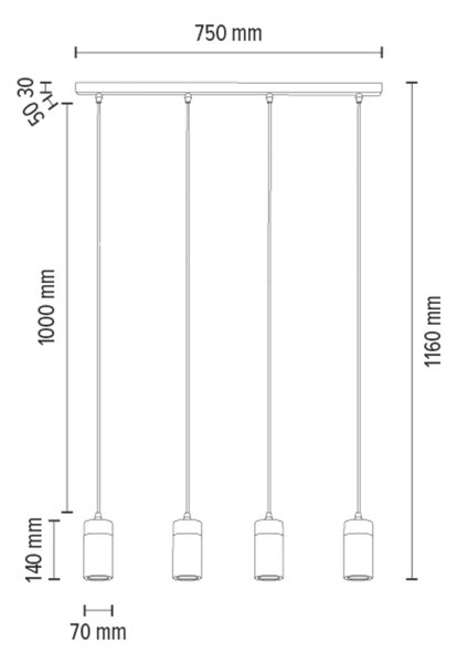 BRITOP Závěsné svítidlo ANNICK, š. 75 cm, 4xGU10