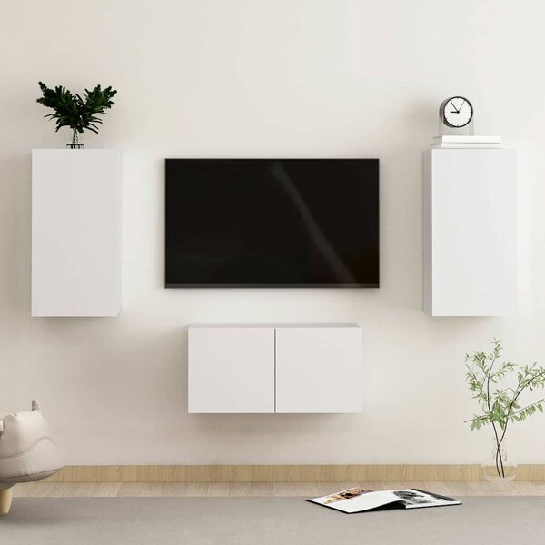 3dílný set TV skříněk bílý kompozitní dřevo 3078657