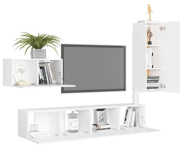 4dílný set TV skříněk bílý kompozitní dřevo 3078678