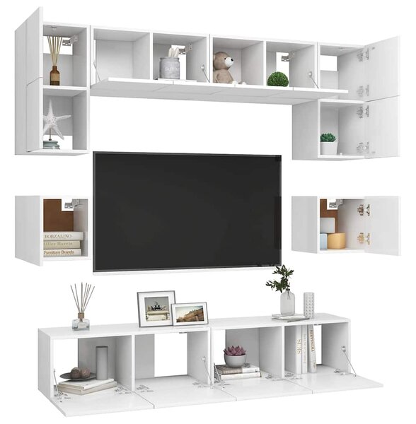 8dílný set TV skříněk bílý kompozitní dřevo 3078691