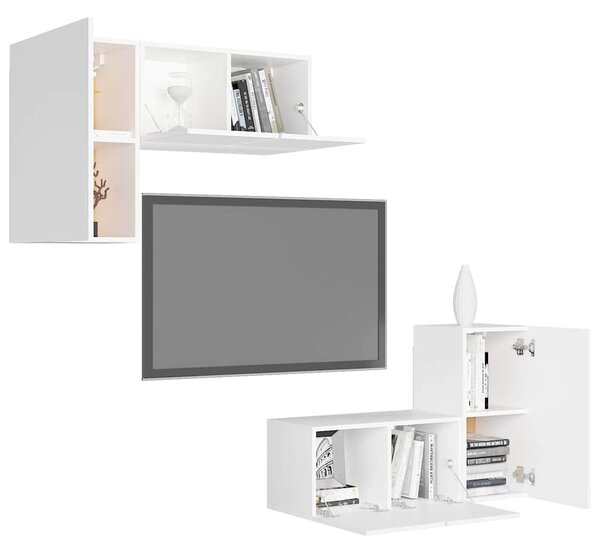 4dílný set TV skříněk bílý kompozitní dřevo 3078688