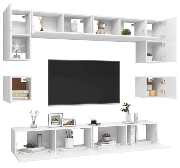 8dílný set TV skříněk bílý kompozitní dřevo 3078692