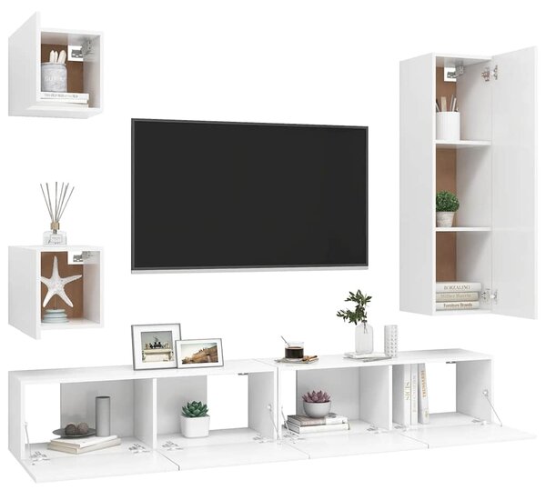 5dílný set TV skříněk bílý kompozitní dřevo 3078697