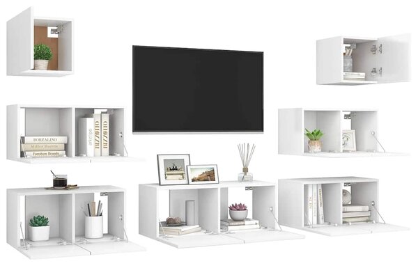 7dílný set TV skříněk bílý kompozitní dřevo 3078712