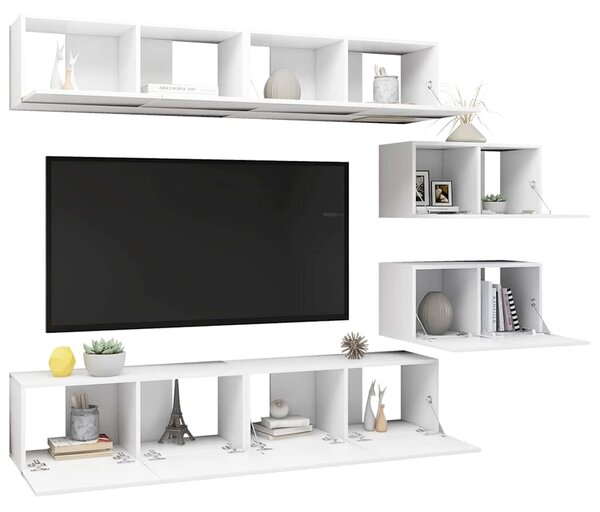 6dílný set TV skříněk bílý kompozitní dřevo 3078726