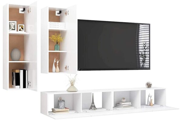 4dílný set TV skříněk bílý kompozitní dřevo 3078733