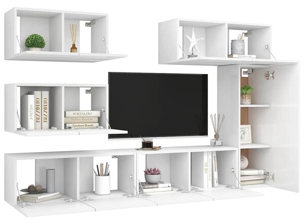 6dílný set TV skříněk bílý kompozitní dřevo 3078715