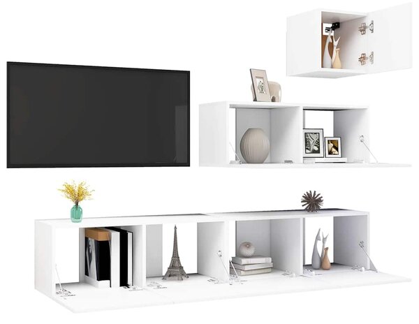 4dílný set TV skříněk bílý kompozitní dřevo 3078736