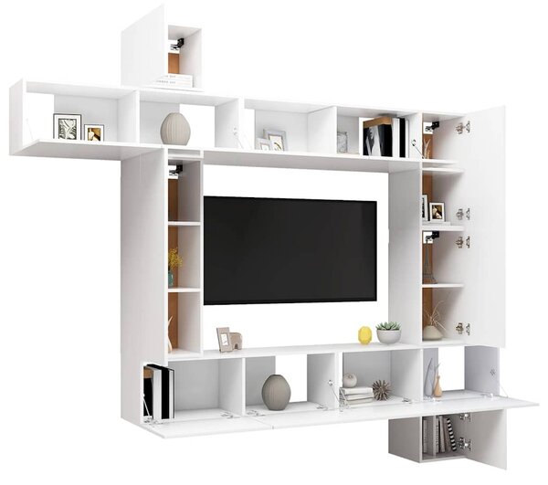 9dílný set TV skříněk bílý kompozitní dřevo 3078738