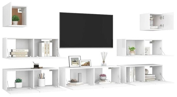 7dílný set TV skříněk bílý kompozitní dřevo 3078713