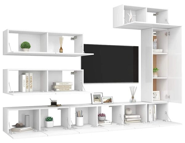 7dílný set TV skříněk bílý kompozitní dřevo 3078717