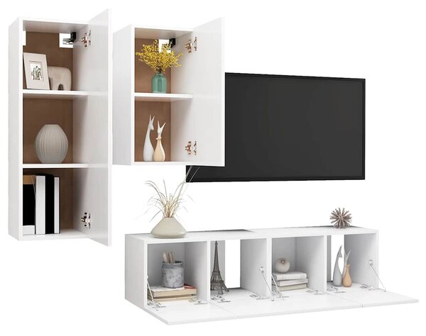 4dílný set TV skříněk bílý kompozitní dřevo 3078731