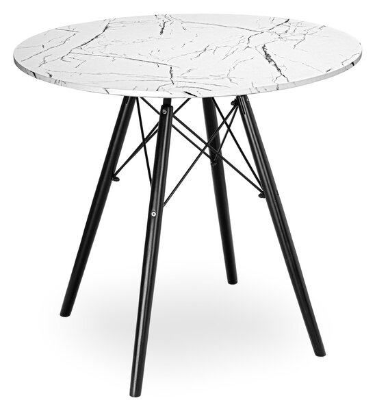 Kulatý stůl PARIS DTW 80 cm – černé nohy, deska bílý mramor
