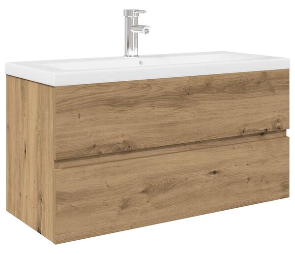 Umyvadlová skříňka s vestavěným umyvadlem a baterie dub artisan 3328936