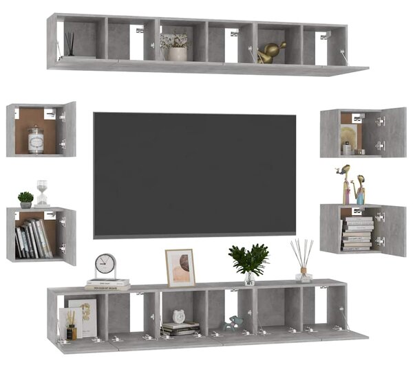 10dílný set TV skříněk betonově šedý dřevotříska 3079067