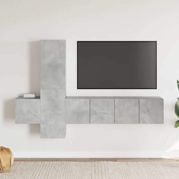 5dílný set TV skříněk betonově šedý dřevotříska 3079073