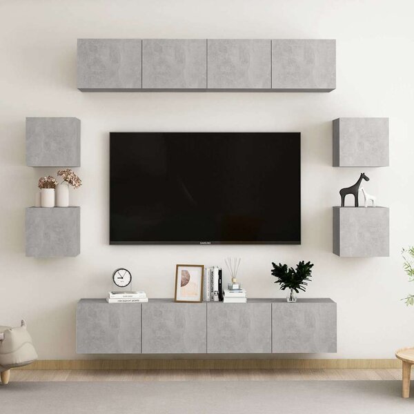 8dílný set TV skříněk betonově šedý dřevotříska 3079068
