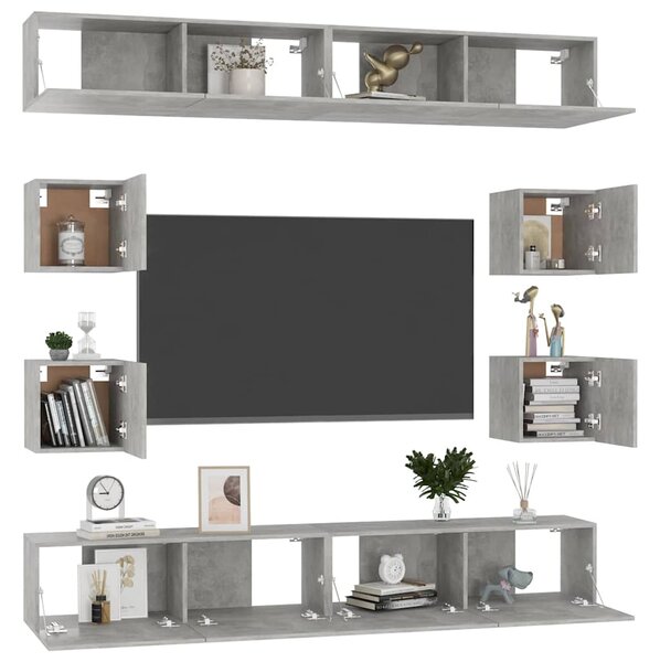 8dílný set TV skříněk betonově šedý dřevotříska 3079069