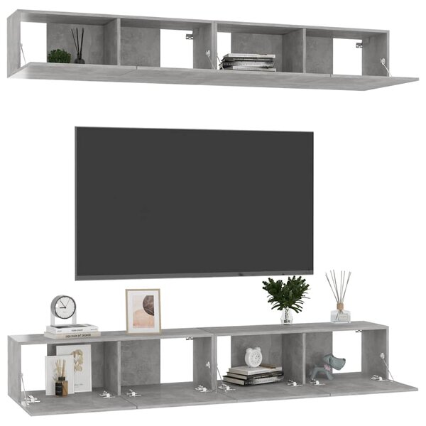 TV skříňky 4 ks betonově šedé 100 x 30 x 30 cm kompozitní dřevo 3079061