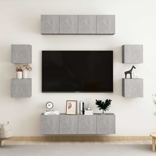 8dílný set TV skříněk betonově šedý dřevotříska 3079066