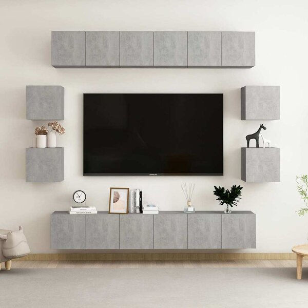 10dílný set TV skříněk betonově šedý dřevotříska 3079067